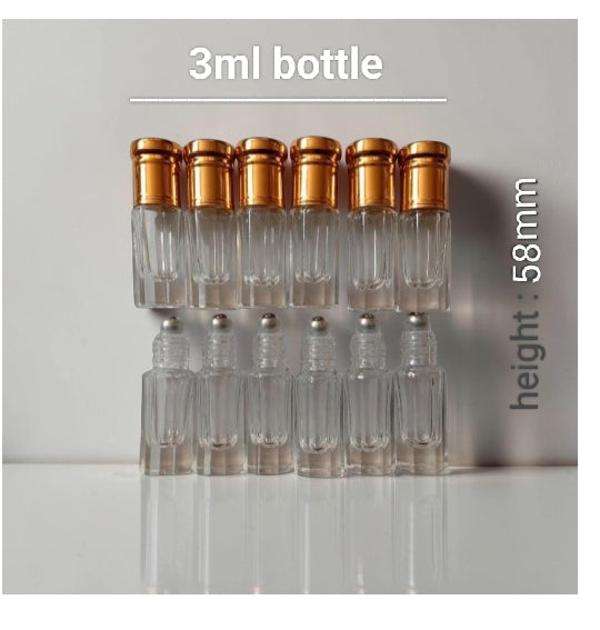 Perfume attar empty glass bottles metal roller • 3ml x 12pcs •