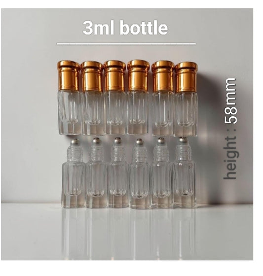 Perfume attar empty glass bottles metal roller • 3ml x 12pcs •
