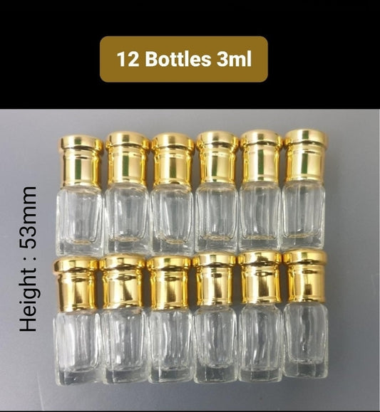 Perfume Attar Glass Bottles • 3ml x 12pcs •